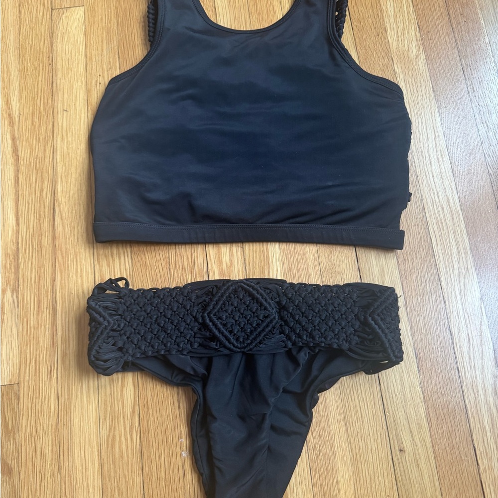 Boho Crochet Black Bikini Set for Women